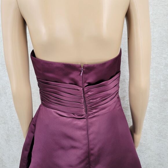 Bill Levkoff Satin Burgundy Strapless A-line Formal Evening Bridesmaid Dress - Picture 7 of 11